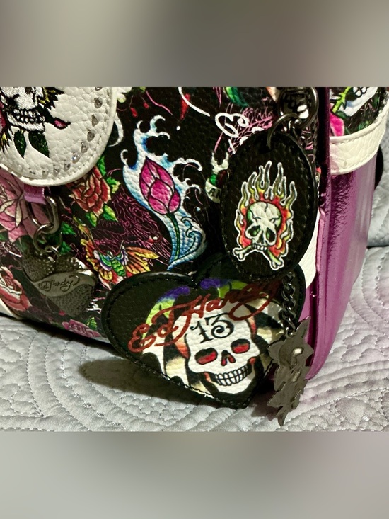 Ed Hardy Multi-Color Floral Skull Mini Backpack with Purple Trim main image 4